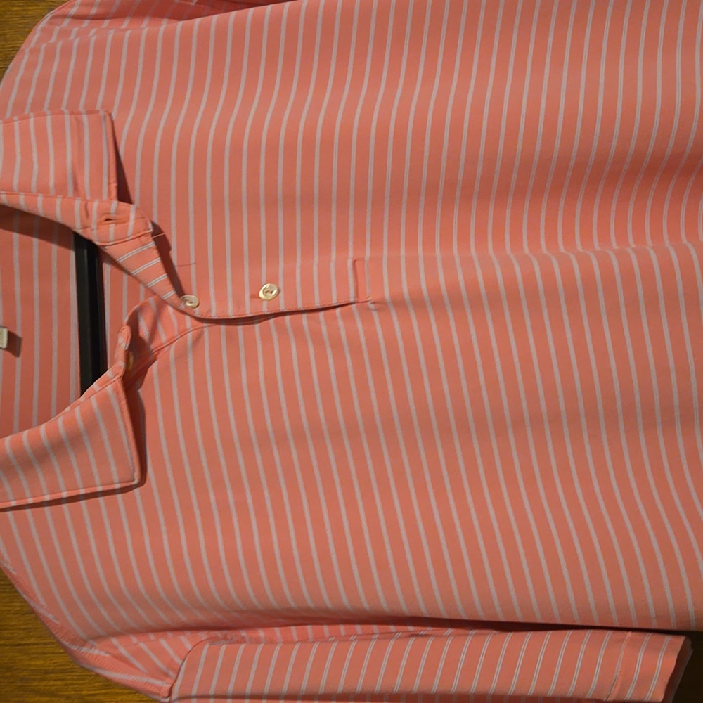 Peter Millar Pink and White Striped Polo Shirt